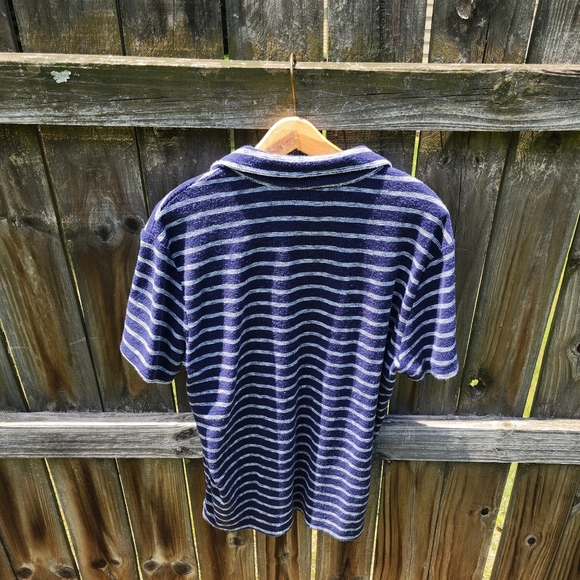Marine Layer‎ Mens Large Blue Polo Striped Terry Cloth Beach Resort Casual - Picture 7 of 12